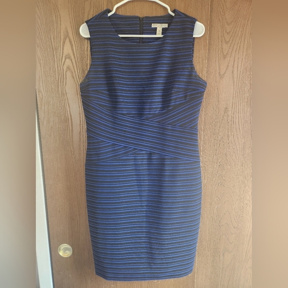 Dana Buchman Navy and Black Striped Midi Dress - Picture 1 of 3
